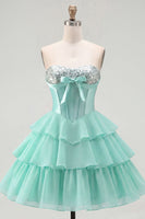 Load image into Gallery viewer, Mint Corset Short Strapless A Line Beaded Birthday Party Dress with Ruffles