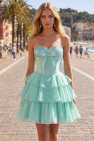 Load image into Gallery viewer, Mint Corset Short Strapless A Line Beaded Birthday Party Dress with Ruffles