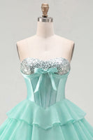Load image into Gallery viewer, Mint Corset Short Strapless A Line Beaded Birthday Party Dress with Ruffles
