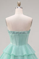 Load image into Gallery viewer, Mint Corset Short Strapless A Line Beaded Birthday Party Dress with Ruffles