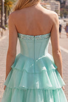 Load image into Gallery viewer, Mint Corset Short Strapless A Line Beaded Birthday Party Dress with Ruffles