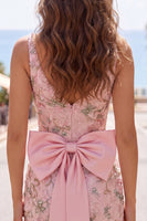 Load image into Gallery viewer, Sparkly Pink Floral Tight Beaded Short V-Neck Birthday Party Dress with Bow