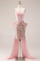 Load image into Gallery viewer, Sparkly Pink Floral Corset Beaded Tight Short Birthday Party Dress with Bow