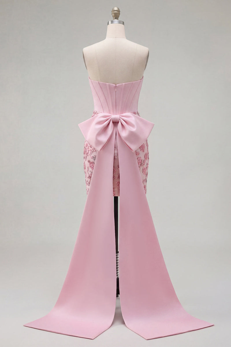 Load image into Gallery viewer, Sparkly Pink Floral Corset Beaded Tight Short Birthday Party Dress with Bow