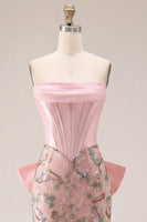 Load image into Gallery viewer, Sparkly Pink Floral Corset Beaded Tight Short Birthday Party Dress with Bow