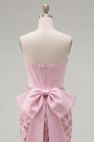 Load image into Gallery viewer, Sparkly Pink Floral Corset Beaded Tight Short Birthday Party Dress with Bow