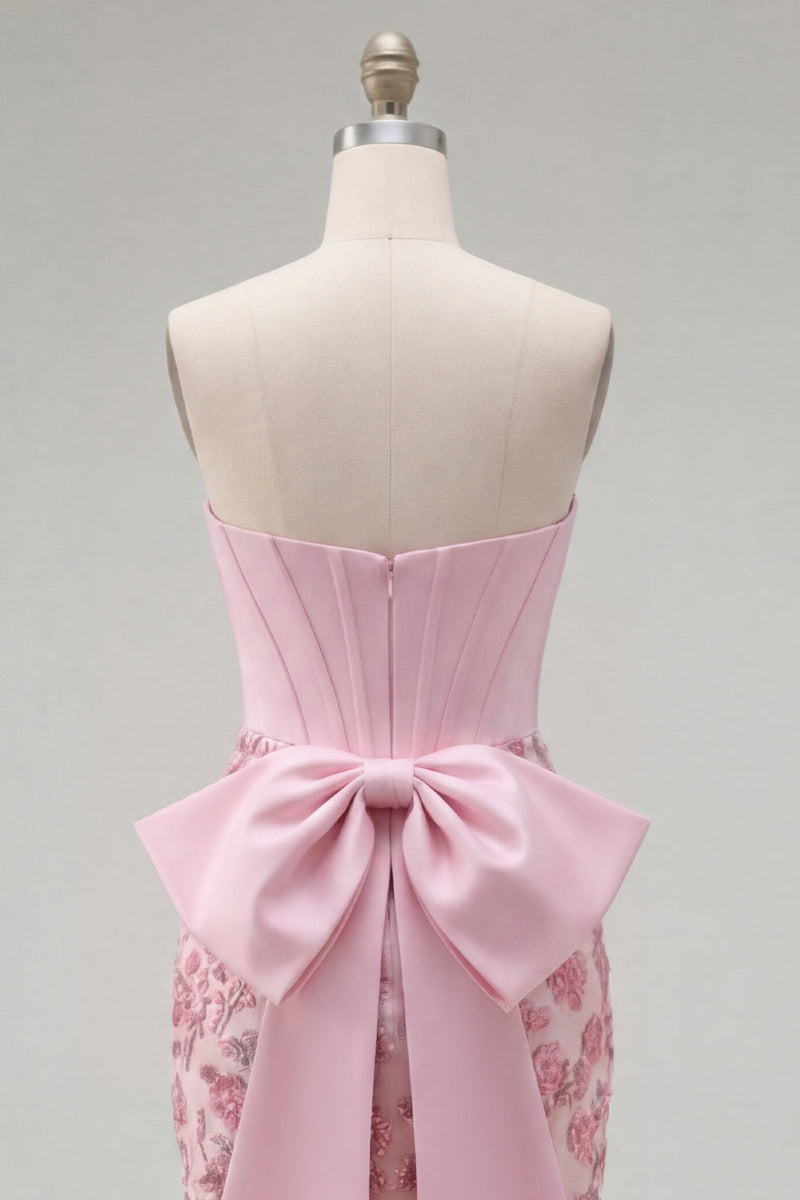 Load image into Gallery viewer, Sparkly Pink Floral Corset Beaded Tight Short Birthday Party Dress with Bow