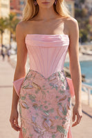 Load image into Gallery viewer, Sparkly Pink Floral Corset Beaded Tight Short Birthday Party Dress with Bow