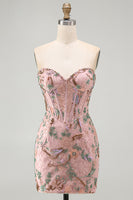 Load image into Gallery viewer, Corset Tight Short Sparkly Beaded Pink Floral Birthday Party Dress