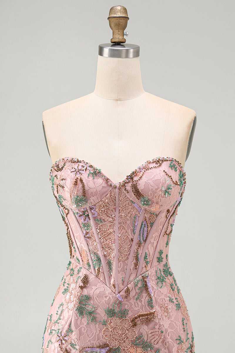 Load image into Gallery viewer, Corset Tight Short Sparkly Beaded Pink Floral Birthday Party Dress