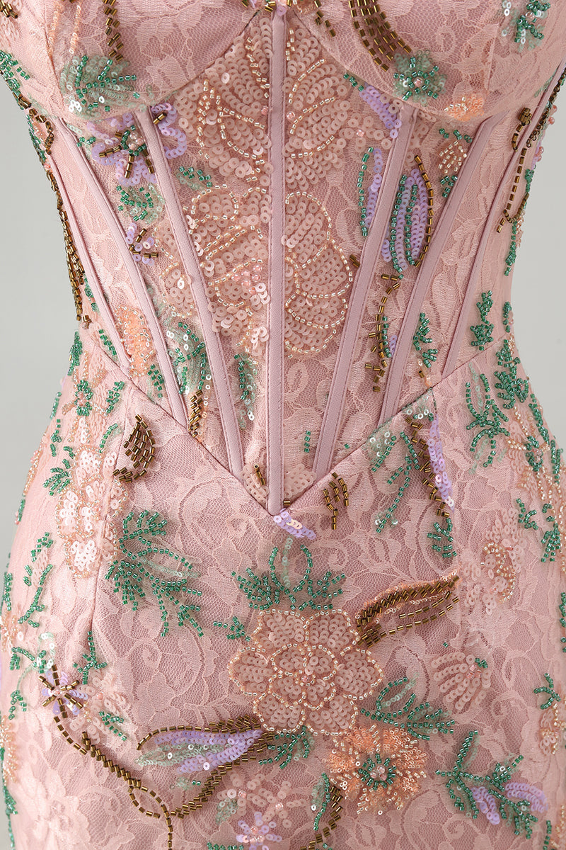 Load image into Gallery viewer, Corset Tight Short Sparkly Beaded Pink Floral Birthday Party Dress