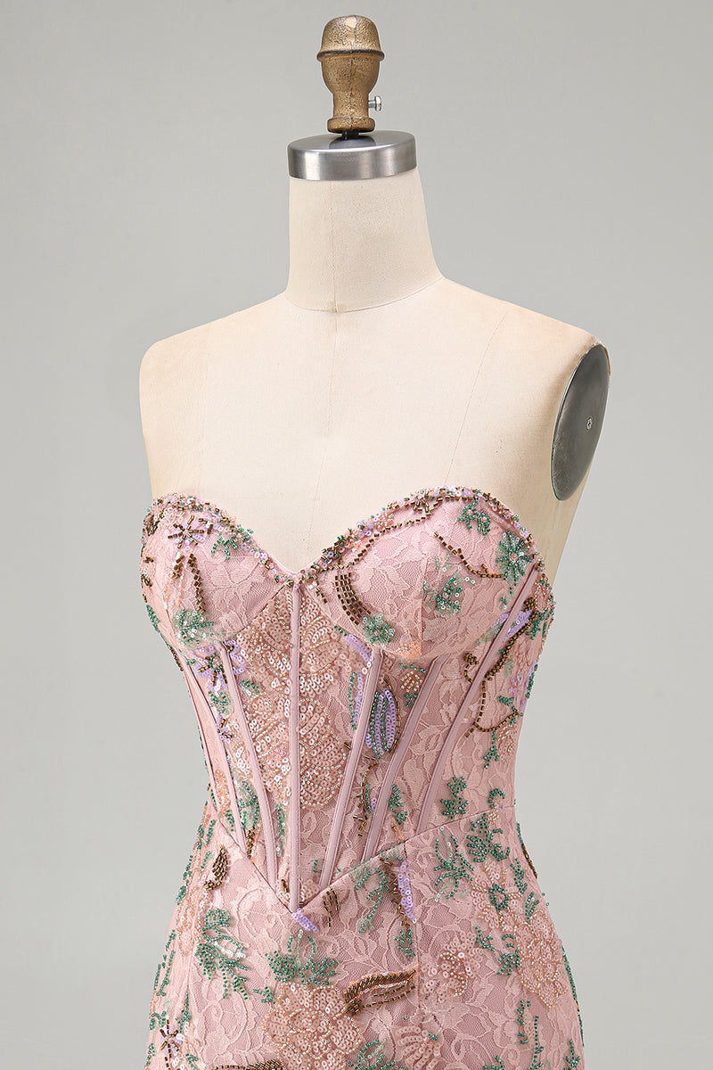 Load image into Gallery viewer, Corset Tight Short Sparkly Beaded Pink Floral Birthday Party Dress
