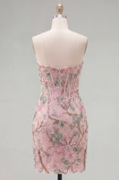 Load image into Gallery viewer, Corset Tight Short Sparkly Beaded Pink Floral Birthday Party Dress