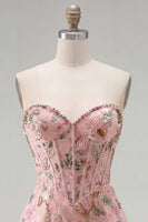 Load image into Gallery viewer, Corset Tight Short Sparkly Beaded Pink Floral Birthday Party Dress