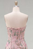 Load image into Gallery viewer, Corset Tight Short Sparkly Beaded Pink Floral Birthday Party Dress