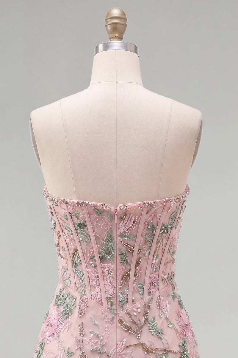 Load image into Gallery viewer, Corset Tight Short Sparkly Beaded Pink Floral Birthday Party Dress