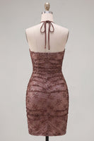Load image into Gallery viewer, Chocolate Halter Ruched Tight Short Birthday Party Dress with Beading