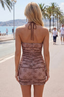 Load image into Gallery viewer, Chocolate Halter Ruched Tight Short Birthday Party Dress with Beading