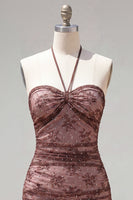 Load image into Gallery viewer, Chocolate Halter Ruched Tight Short Birthday Party Dress with Beading