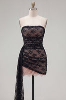 Load image into Gallery viewer, Black Strapless Tight Short Beaded Birthday Party Dress with Sash