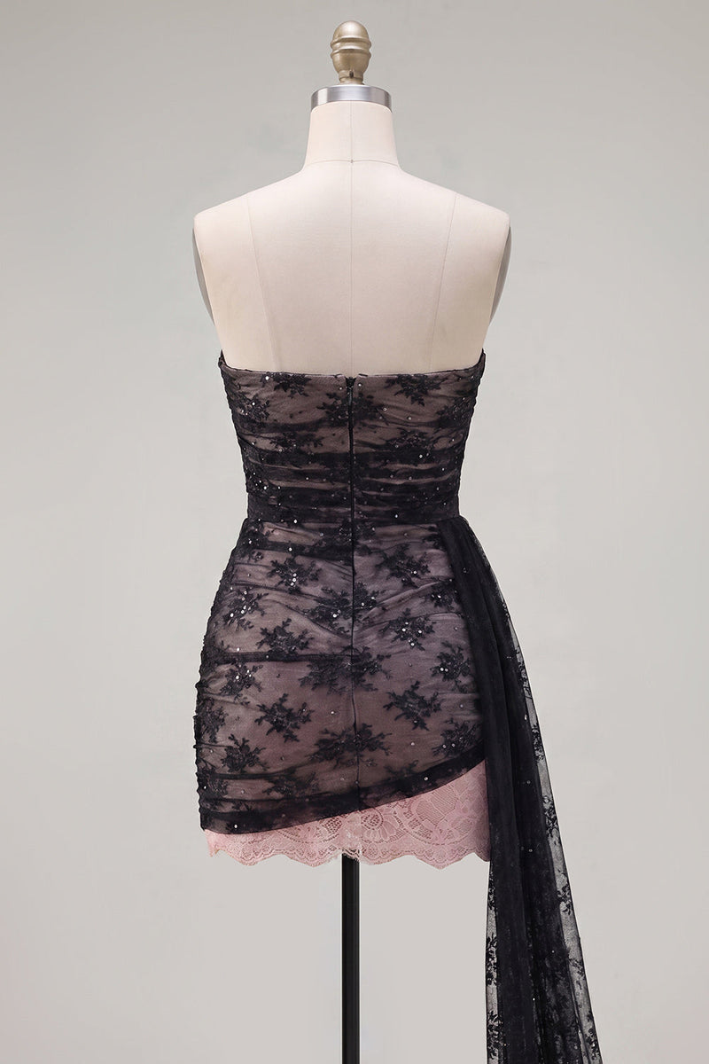 Load image into Gallery viewer, Black Strapless Tight Short Beaded Birthday Party Dress with Sash