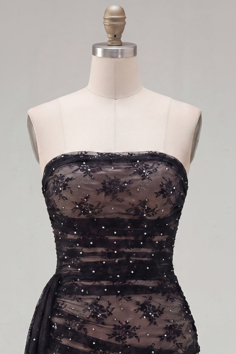 Load image into Gallery viewer, Black Strapless Tight Short Beaded Birthday Party Dress with Sash