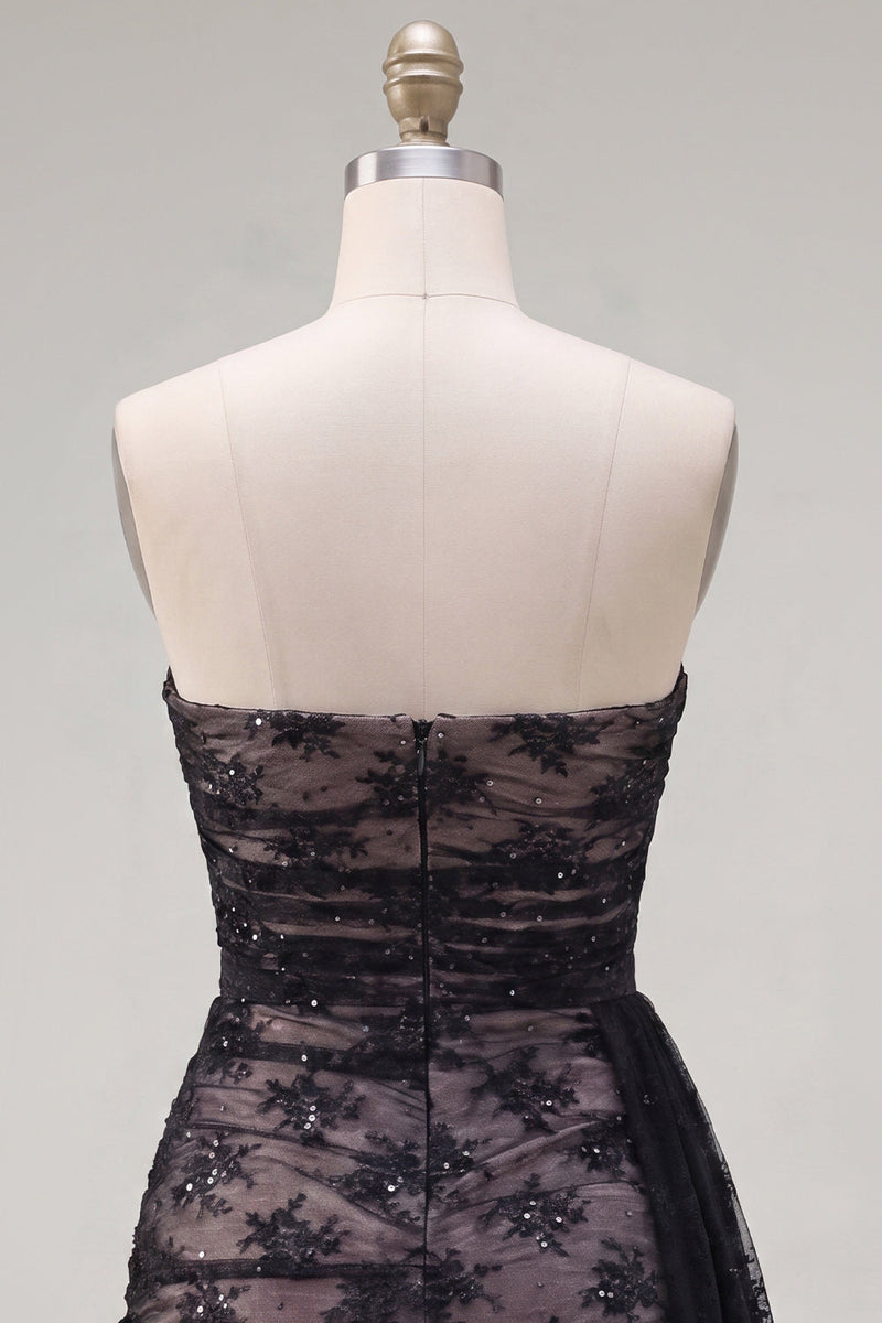 Load image into Gallery viewer, Black Strapless Tight Short Beaded Birthday Party Dress with Sash
