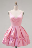 Load image into Gallery viewer, Pink Short Ruched Spaghetti Straps A Line Birthday Party Dress