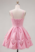 Load image into Gallery viewer, Pink Short Ruched Spaghetti Straps A Line Birthday Party Dress