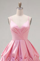 Load image into Gallery viewer, Pink Short Ruched Spaghetti Straps A Line Birthday Party Dress
