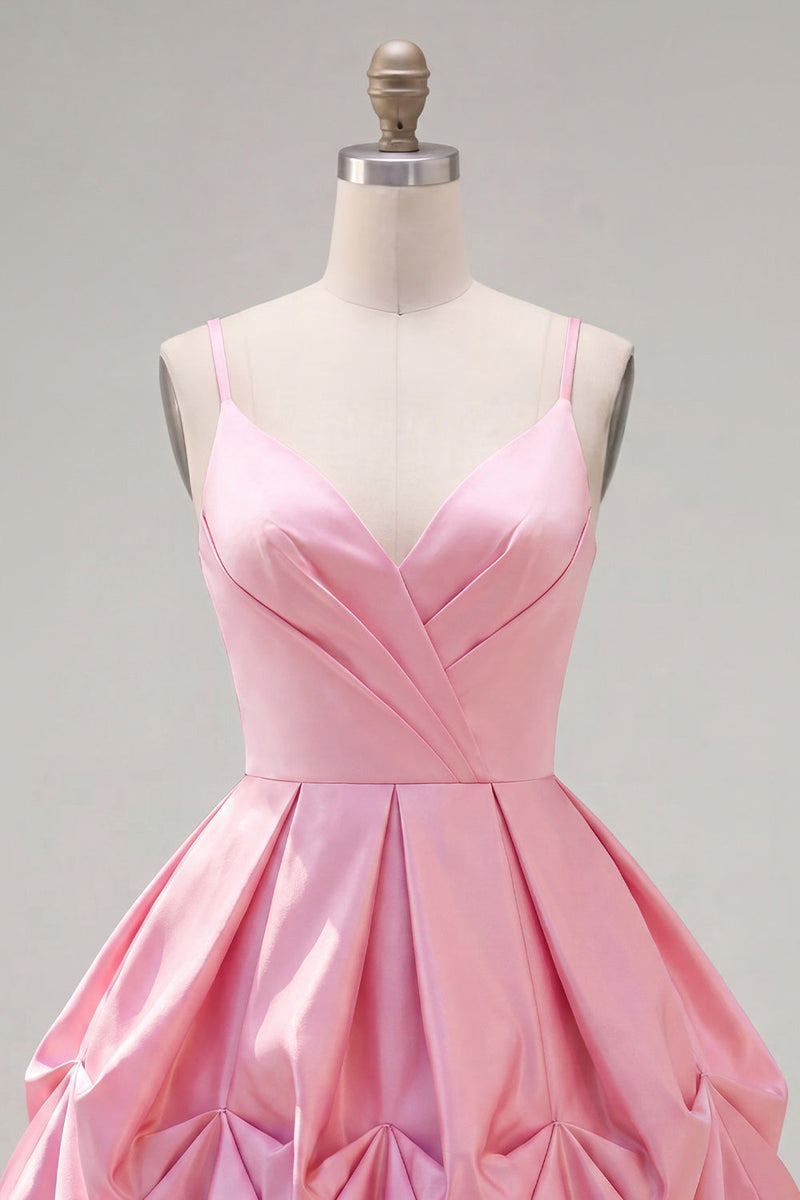Load image into Gallery viewer, Pink Short Ruched Spaghetti Straps A Line Birthday Party Dress