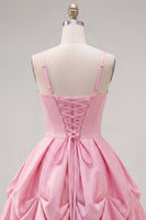 Load image into Gallery viewer, Pink Short Ruched Spaghetti Straps A Line Birthday Party Dress