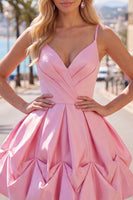 Load image into Gallery viewer, Pink Short Ruched Spaghetti Straps A Line Birthday Party Dress