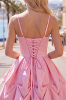 Load image into Gallery viewer, Pink Short Ruched Spaghetti Straps A Line Birthday Party Dress