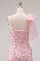 Load image into Gallery viewer, Floral Beaded Sparkly Pink Tight Short Birthday Party Dress with Bow