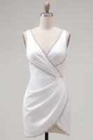 Load image into Gallery viewer, Black Beaded Ruched Tight Short V-Neck Birthday Party Dress