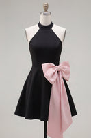 Load image into Gallery viewer, Black Pink A Line High Neck Short Birthday Party Dress with Bow