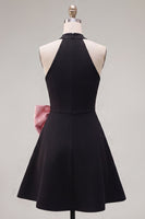 Load image into Gallery viewer, Black Pink A Line High Neck Short Birthday Party Dress with Bow
