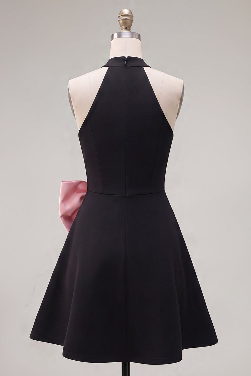 Load image into Gallery viewer, Black Pink A Line High Neck Short Birthday Party Dress with Bow