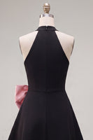 Load image into Gallery viewer, Black Pink A Line High Neck Short Birthday Party Dress with Bow