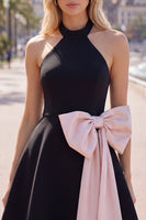 Load image into Gallery viewer, Black Pink A Line High Neck Short Birthday Party Dress with Bow