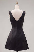 Load image into Gallery viewer, Black Pink A Line V-Neck Short Birthday Party Dress with Beading