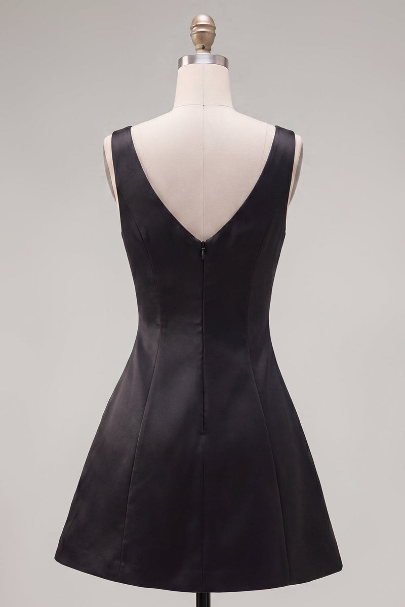 Load image into Gallery viewer, Black Pink A Line V-Neck Short Birthday Party Dress with Beading