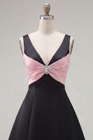 Load image into Gallery viewer, Black Pink A Line V-Neck Short Birthday Party Dress with Beading