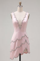 Load image into Gallery viewer, Sparkly Blue A Line V-Neck Short Birthday Party Dress with Beading