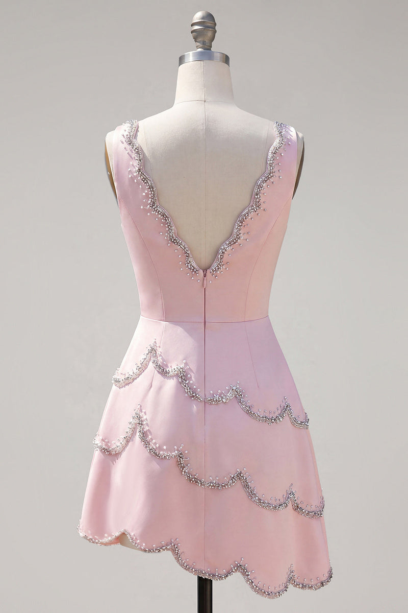 Load image into Gallery viewer, Sparkly Blue A Line V-Neck Short Birthday Party Dress with Beading