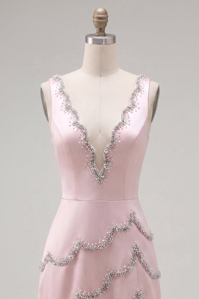 Load image into Gallery viewer, Sparkly Blue A Line V-Neck Short Birthday Party Dress with Beading