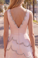 Load image into Gallery viewer, Sparkly Blue A Line V-Neck Short Birthday Party Dress with Beading