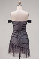 Load image into Gallery viewer, Black Tight Ruched Short Birthday Party Dress with Ruffles