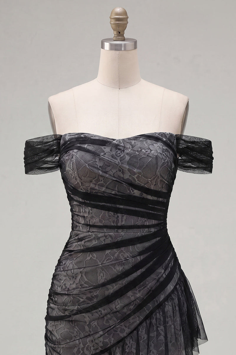 Load image into Gallery viewer, Black Tight Ruched Short Birthday Party Dress with Ruffles